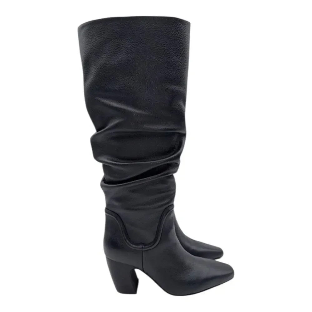 Vince Camuto Black Leather Slouchy Chelsey knee high boot Size 9 W Wide Calf NEW